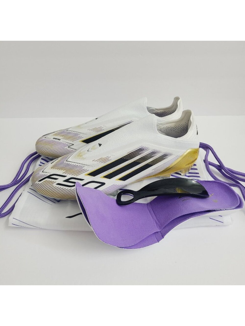 Adidas F50 Laceless FG Soccer Cleats BAG INSOLES TOOL JH7625 Size 10 White #1
